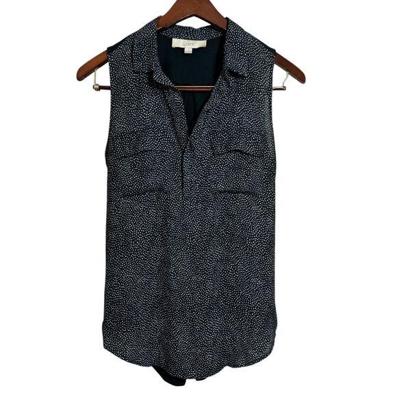 Loft Women's Black & White Sleeveless Top Size Medium with Collar & Pockets - Picture 1 of 7